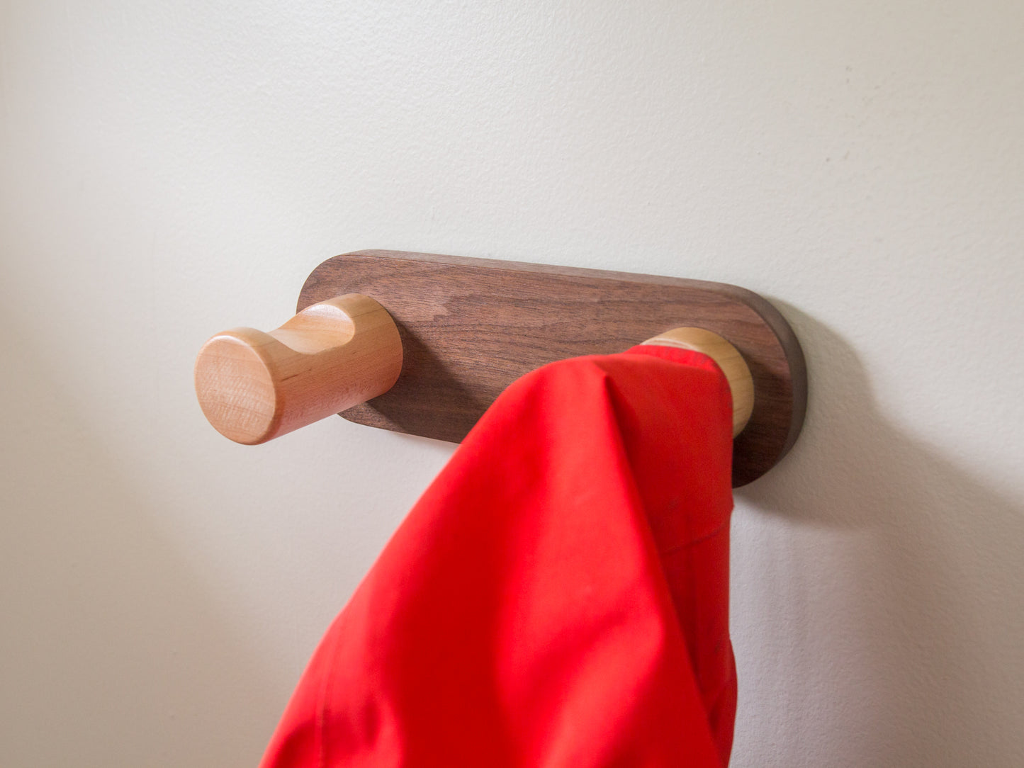 Two Peg Walnut Coat Rack with Wall Mount
